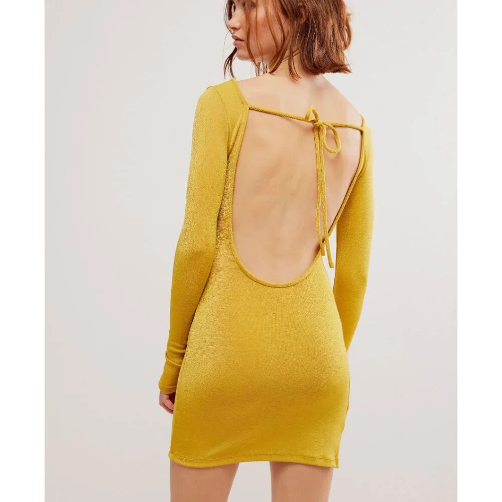 FREE PEOPLE Call Me Later Long Sleeve Dress / Ceylon Yellow - Picture 3 of 6
